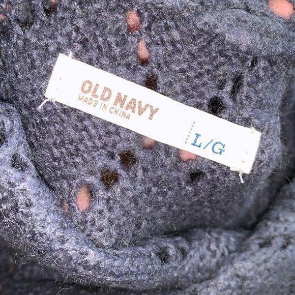 Old Navy Womens Sweater Cowl Neck Open Loose Knit Crochet Pullover Gray Large - Picture 6 of 6